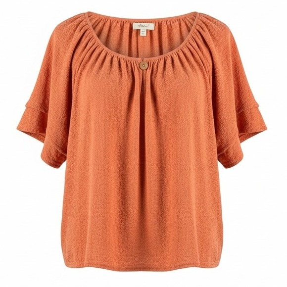Madewell Tops - Madewell Hadley Sweet Dahlia Orange‎ Textured Flutter Sleeve Peasant Top Medium